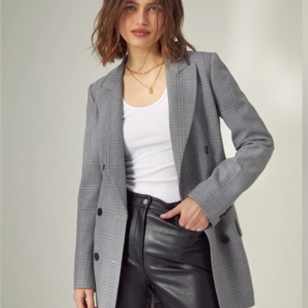 Aritzia Margaux Blazer - Size 2, Grey houndstooth